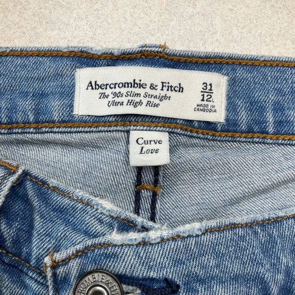 A&F Curve Love 90’s Slim Straight 31 Long Criss‎ Cross Asymmetric Medium Wash - Picture 4 of 9